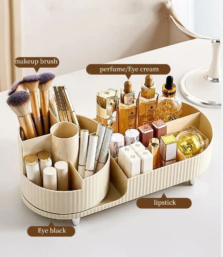 Crobat Desktop Makeup Organizer Cosmetic Storage Box Makeup Brush Holder Eyeshadow Palette Skincare Organizer Container For Women luxurious look (ivory color) - Image 5