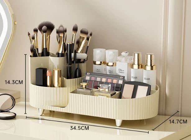 Crobat Desktop Makeup Organizer Cosmetic Storage Box Makeup Brush Holder Eyeshadow Palette Skincare Organizer Container For Women luxurious look (ivory color) - Image 2