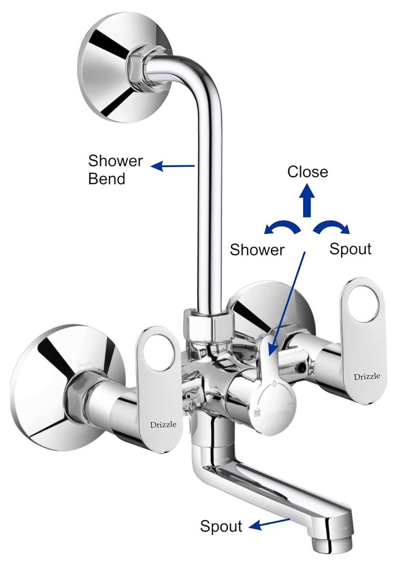 DRIZZLE ONX111 Ornamix Wall Mixer 2in1 Tap Brass with Complete Accessories Chrome Plated Quarter Turn Foam Flow - Image 3