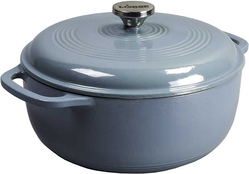Lodge 3 Quart Enameled Cast Iron Dutch Oven with Lid Dual Handles Oven Safe up to 500 F or on Stovetop Use to Marinate Cook Bake Refrigerate and Serve Storm Blue