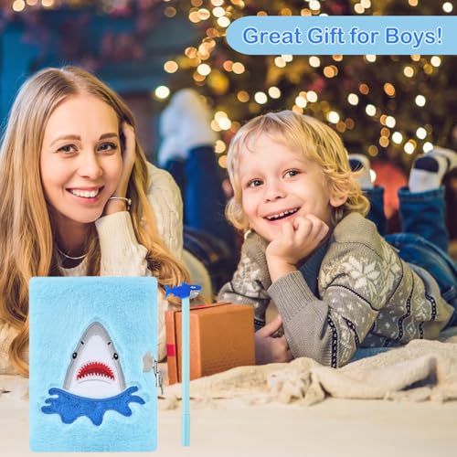 PJDRLLC Shark Diary for Boys with Lock and Keys, Kids Journal Travel Notebook for 6-10, Cute Secret Diary with Shark Pen, Practical Gift for Birthday Easter, Prizes for Students - Image 5