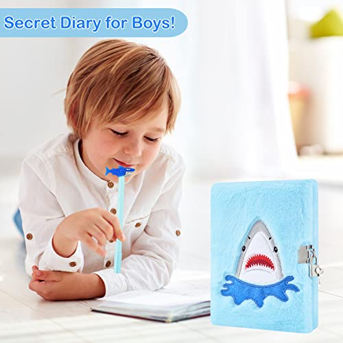 PJDRLLC Shark Diary for Boys with Lock and Keys, Kids Journal Travel Notebook for 6-10, Cute Secret Diary with Shark Pen, Practical Gift for Birthday Easter, Prizes for Students - Image 2