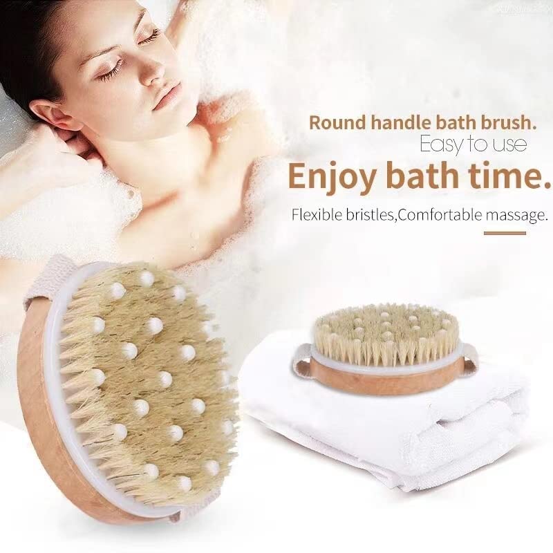 MustHome | Dry Brush | Body scrubber for bathing | Back Brush | Bath Brush for Women | Brown | Natural Bristle | Remove Dead Skin | Dry Brushing Body Brush | Dry Body Brush | Pack of 1 (MH-02) - Image 4