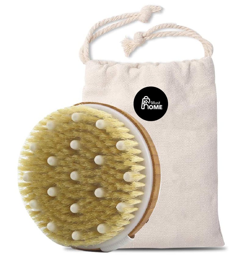 MustHome | Dry Brush | Body scrubber for bathing | Back Brush | Bath Brush for Women | Brown | Natural Bristle | Remove Dead Skin | Dry Brushing Body Brush | Dry Body Brush | Pack of 1 (MH-02) - Image 1