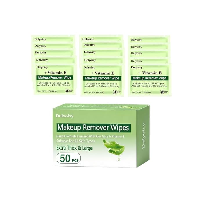 50 Count Makeup Remover Wipes Bulk, Individually Wrapped & Travel Size - Alcohol-Free & Unscented Facial Cleansing Towelettes for Sensitive Skin, Ideal for Travel, Hotel, Gym and All Skin Types,