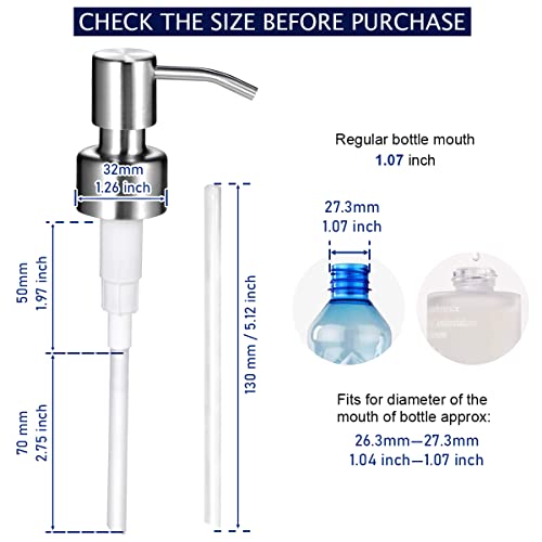 Komashr 4PC Soap Dispenser Lids - Stainless Steel Replacement Pump -Waterproof Label Stickers 8 Pack Tubes Fit 28/400 Thread Neck Bottles,for Dish Soap,Lotions,Conditioner,Shampoo (Brushed Nickel) - Image 2