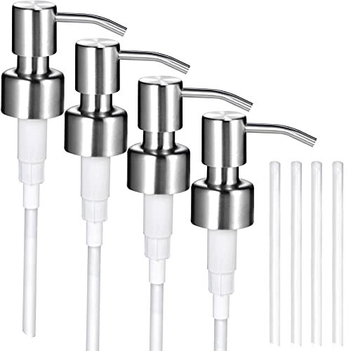 Komashr 4PC Soap Dispenser Lids - Stainless Steel Replacement Pump -Waterproof Label Stickers 8 Pack Tubes Fit 28/400 Thread Neck Bottles,for Dish Soap,Lotions,Conditioner,Shampoo (Brushed Nickel) - Image 1