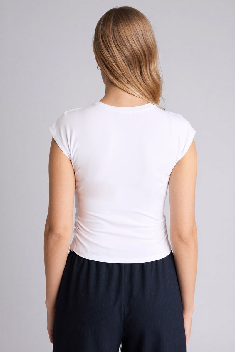 DeFacto White Woman Fitted Modal T-Shirt Casual - Image 4