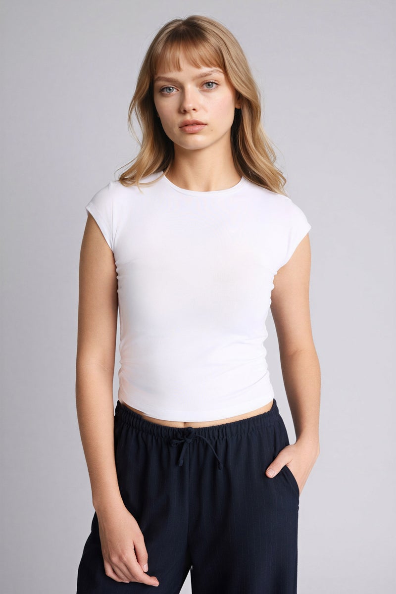DeFacto White Woman Fitted Modal T-Shirt Casual - Image 3
