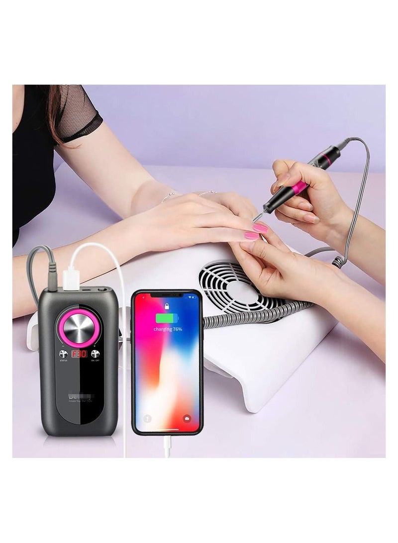 general Nail Drill Machine,30000rpm Professional Rechargeable Nail Drill Kit with Phone Power Bank Portable Electric Acrylic Nail Tools for Exfoliating,Grinding,Polishing - Image 3