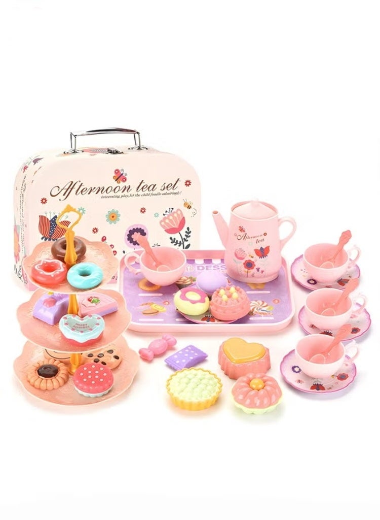 Tea Set for Little Girls, Birthday Gift for Age 3+ Years Old, Toddler Toys Tea Party Set for Little Girls, Princess Kids Kitchen Pretend Toy with Tin Tea Set, Desserts & Carrying Case - Image 1