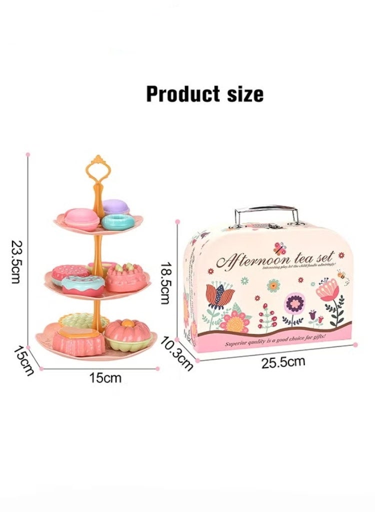 Tea Set for Little Girls, Birthday Gift for Age 3+ Years Old, Toddler Toys Tea Party Set for Little Girls, Princess Kids Kitchen Pretend Toy with Tin Tea Set, Desserts & Carrying Case - Image 5