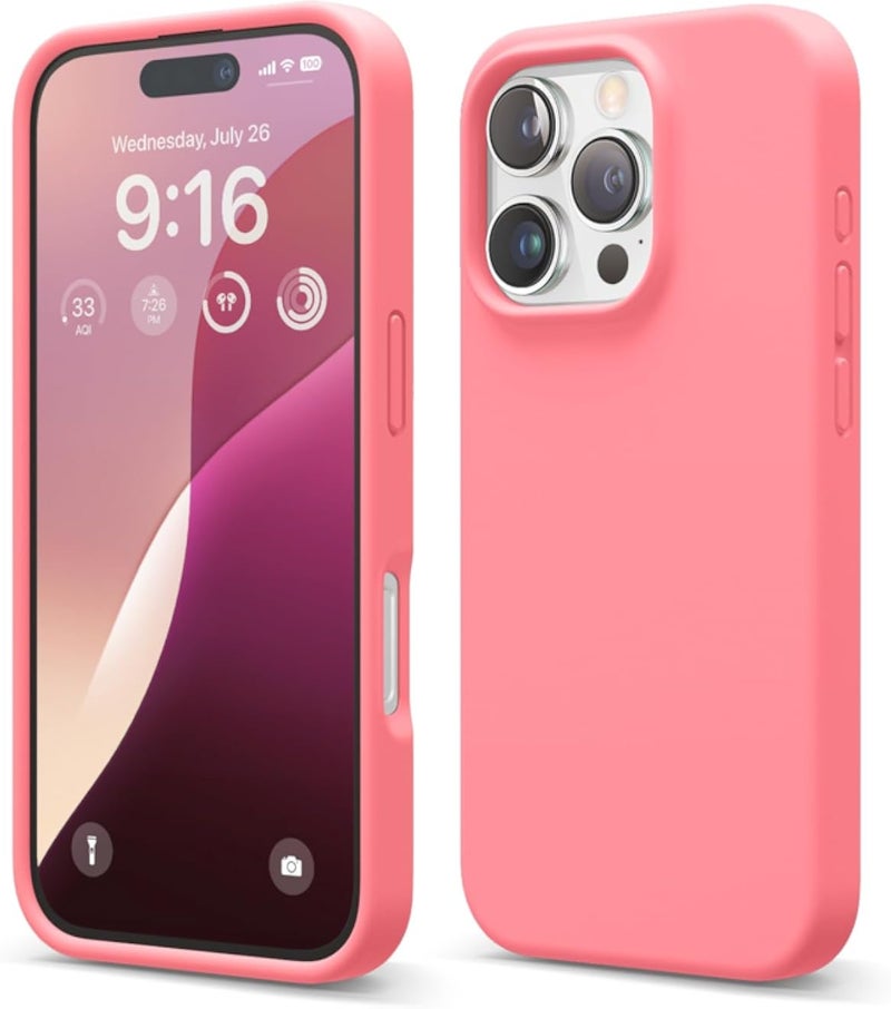 جراب elago متوافق مع iPhone 16 Pro، جراب سيليكون سائل فاخر، غطاء حماية كامل، مقاوم للصدمات، جراب هاتف نحيف، بطانة من الألياف الدقيقة الناعمة المقاومة للخدش (وردي)