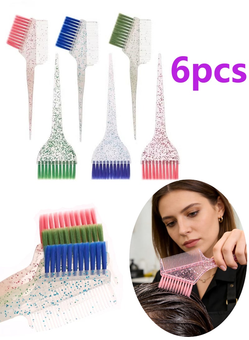 مجموعة فرش وأمشاط صبغ الشعر، 6 قطع، مجموعة أدوات تلوين الشعر متعددة الألوان اللامعة للاستخدام المنزلي والتلوين في الصالونات - Image 1