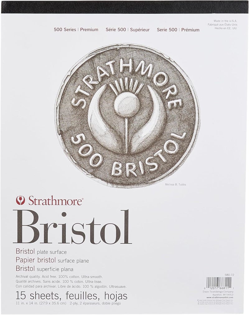 Strathmore 500 Series Bristol Pad - 11x14 Inches, 15 Sheets, 2-Ply Plate Surface - Image 1