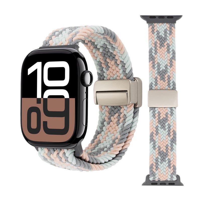 إيروريكس لساعة Apple Watch 42 مم / 41 مم / 40 مم / 38 مم حزام ساعة مغناطيسي منسوج (رمادي وردي أزرق) - Image 1