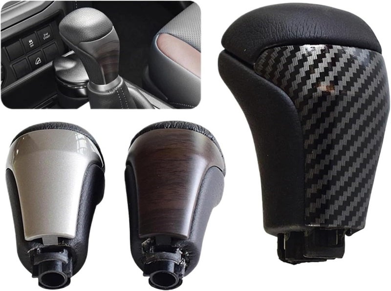 Shift Knob Wooden and ABS Leather Gear Shift Knob Auto Accessories for Manual Automatic Vehicles(Carbon fiber) - Image 2