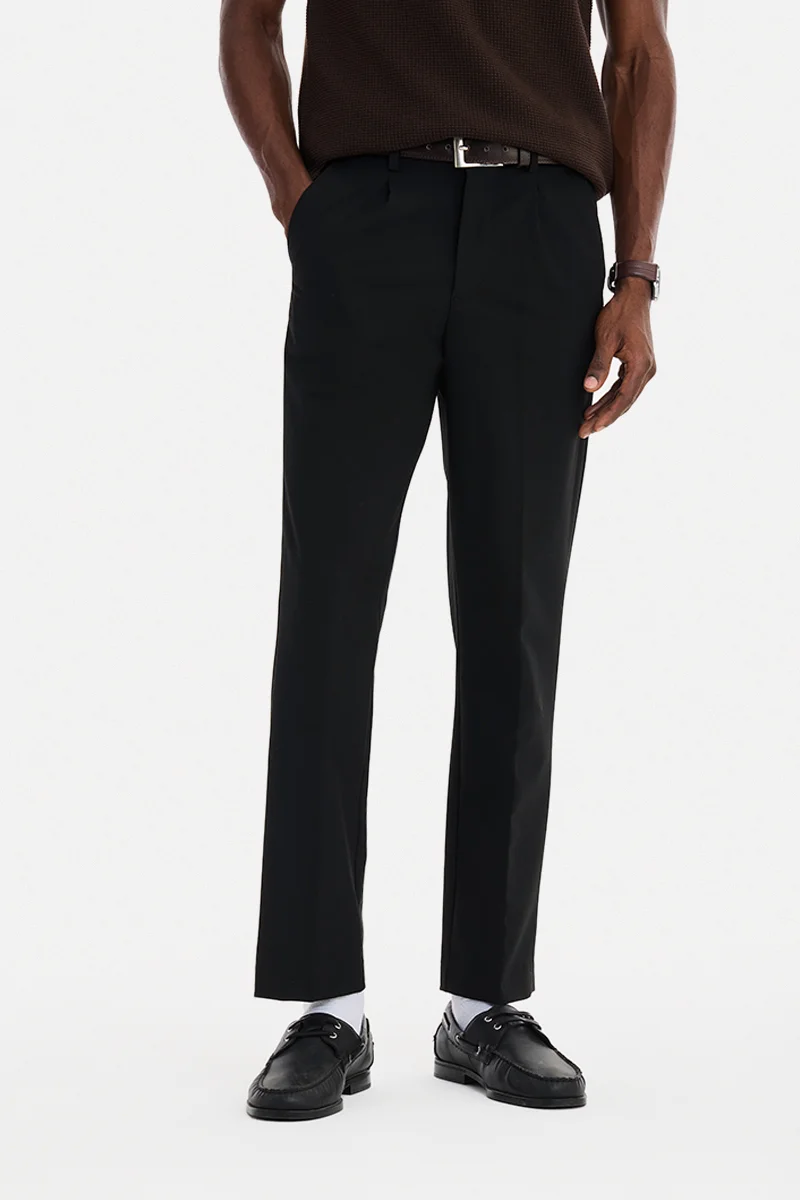 سنيتش Black Textured Regular Fit Formal Trousers