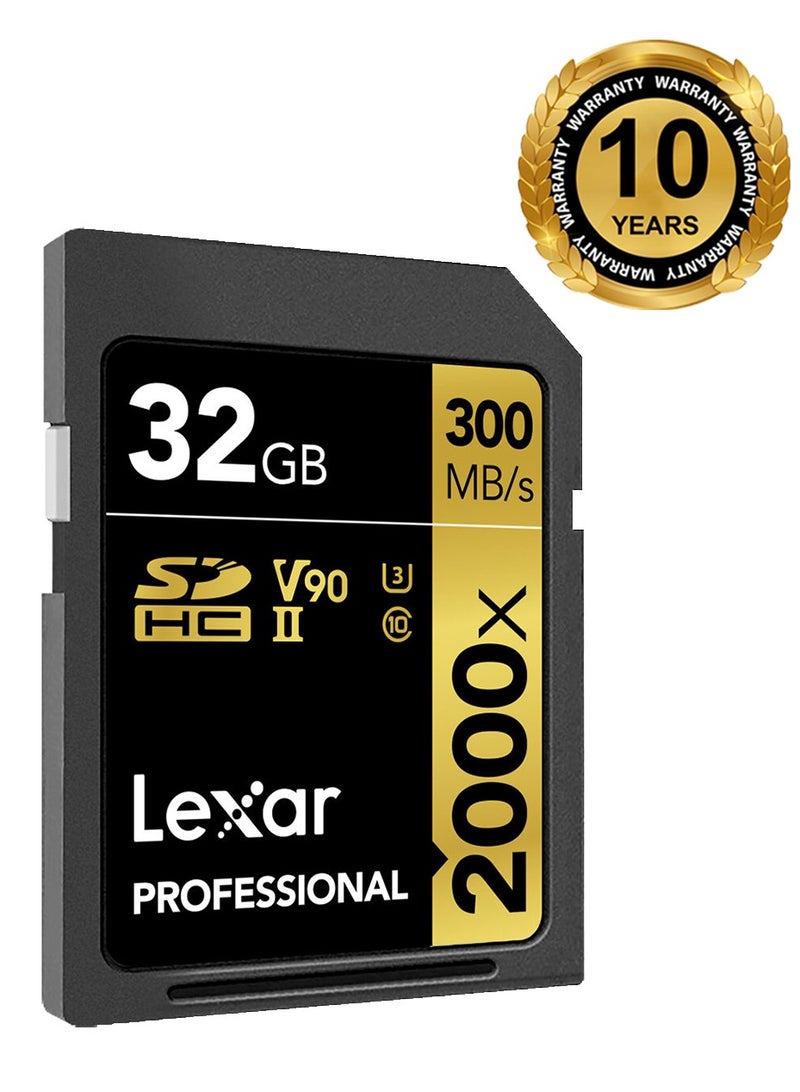 ليكسار بطاقة ذاكرة Lexar 32GB Professional 2000x UHS-II SDHC مع ضمان لمدة 10 سنوات - الموزع الرسمي - Image 1