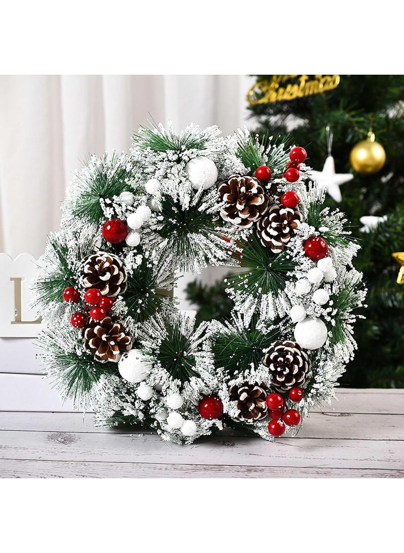 Ticuenicoa Ticuenicoa National Tree Merry Christmas Sign 12inch Red and Green Merry Xmas Wreath for Front Door Cone White Snow Pine Needle Wreath Wall Hanging Garland Trim for Indoor Outdoor Decor  - Image 1