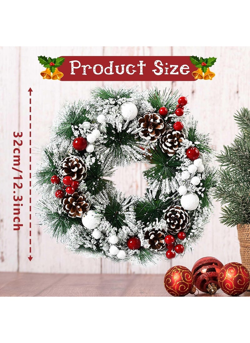 Ticuenicoa Ticuenicoa National Tree Merry Christmas Sign 12inch Red and Green Merry Xmas Wreath for Front Door Cone White Snow Pine Needle Wreath Wall Hanging Garland Trim for Indoor Outdoor Decor  - Image 4