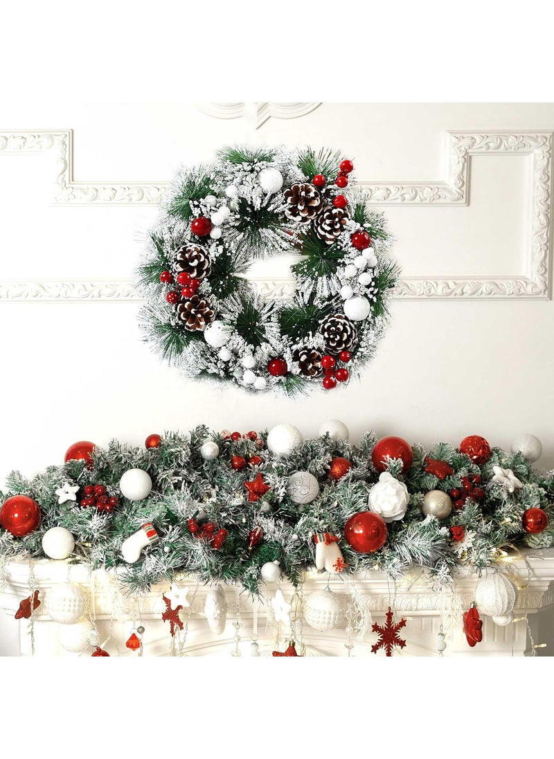 Ticuenicoa Ticuenicoa National Tree Merry Christmas Sign 12inch Red and Green Merry Xmas Wreath for Front Door Cone White Snow Pine Needle Wreath Wall Hanging Garland Trim for Indoor Outdoor Decor  - Image 2