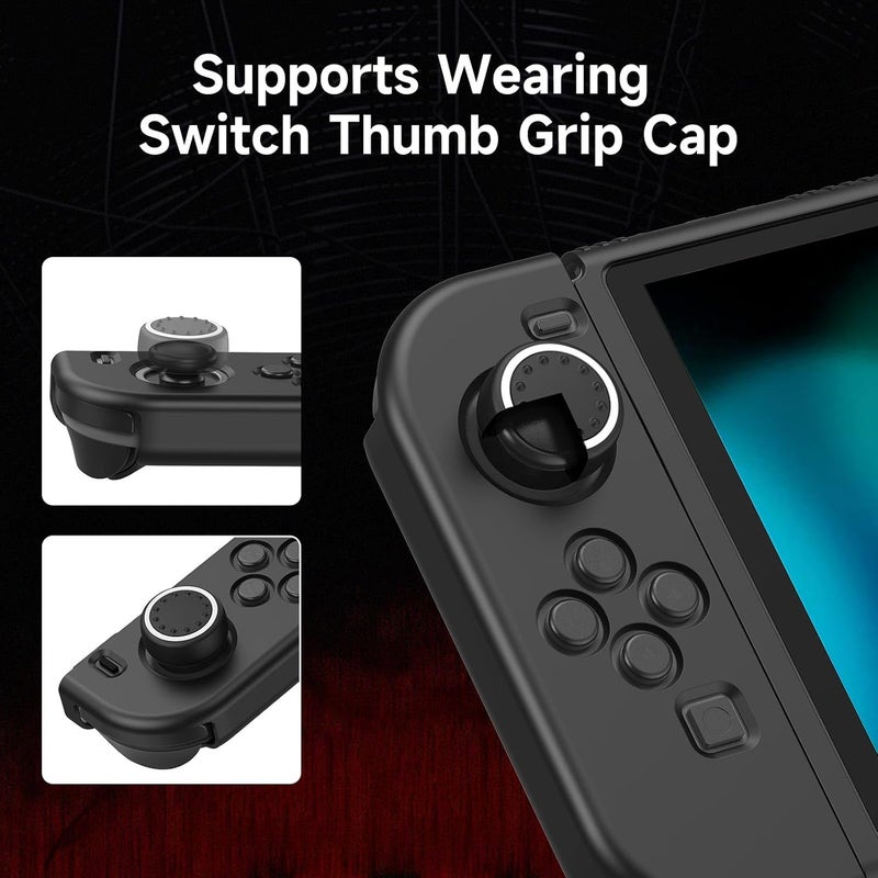 جينغدو حافظة المتوافقة مع Nintendo Switch 2017، ملحق TPU لوحدة التحكم Switch ومقابض Joy-Con، واقي Switch مع 4 أغطية إبهام، شبكة عنكبوت سوداء - Image 4