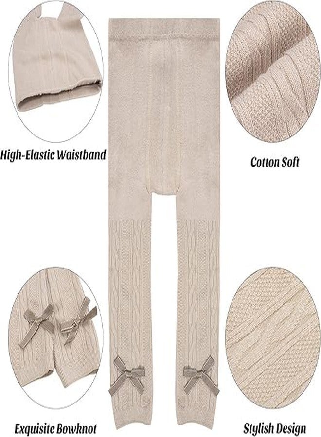Looching Baby Toddler Girls Cable knit Tights with Bows Cute Cotton Footless Leggings Pants Stocking Panties 6-8Years Kids - Image 2