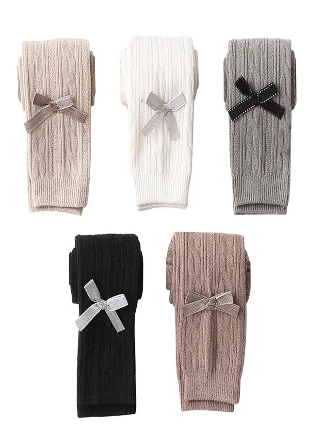 Looching Baby Toddler Girls Cable knit Tights with Bows Cute Cotton Footless Leggings Pants Stocking Panties 6-8Years Kids - Image 1