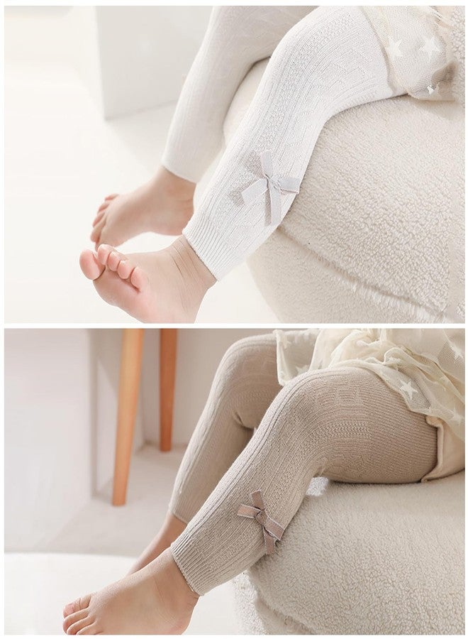 Looching Baby Toddler Girls Cable knit Tights with Bows Cute Cotton Footless Leggings Pants Stocking Panties 6-8Years Kids - Image 4
