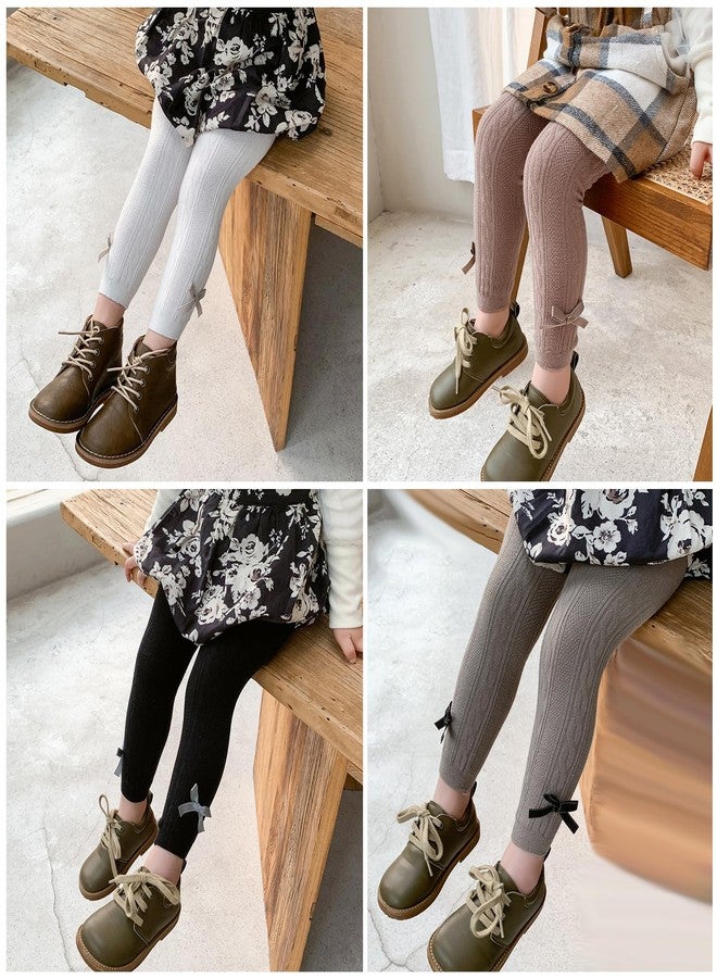 Looching Baby Toddler Girls Cable knit Tights with Bows Cute Cotton Footless Leggings Pants Stocking Panties 6-8Years Kids - Image 3