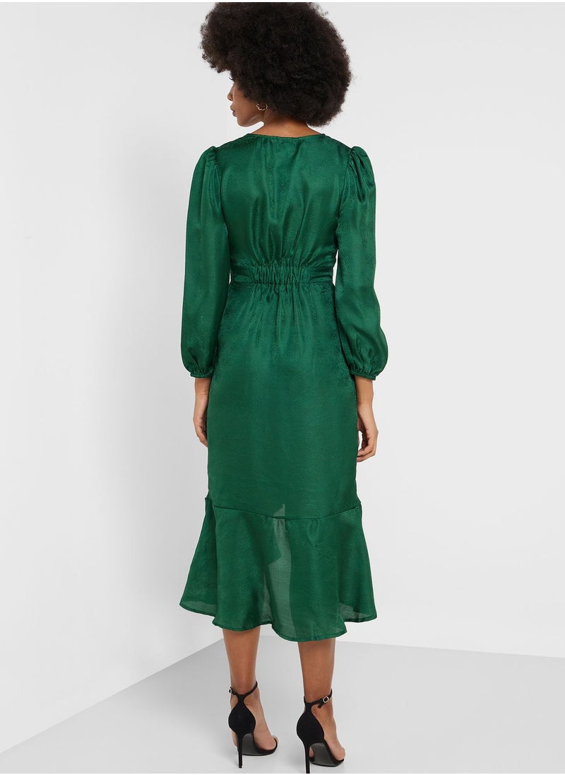 ELLA - Ruffle Hem Self Textured Dress - Image 1