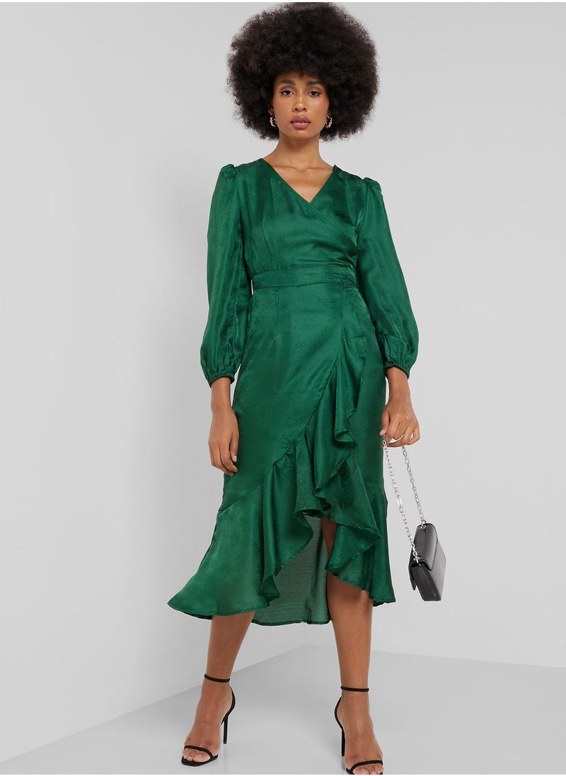 ELLA - Ruffle Hem Self Textured Dress - Image 1