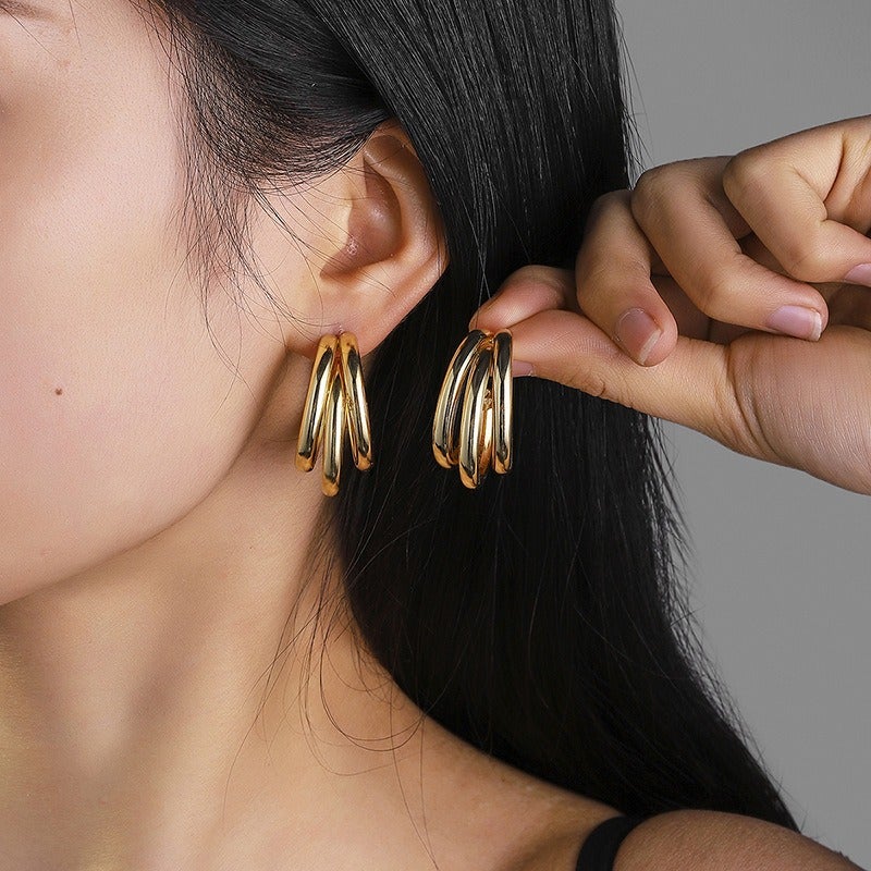 Geometric C-Shape Gold Earrings for Women - Minimalist Luxury Design, Stainless Steel, Trendy Statement Jewelry