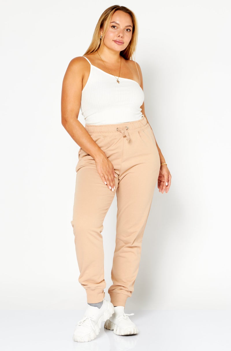NA-KD Women Regular Fit High Rise Drawstring Jogger Pants, Beige - Image 3