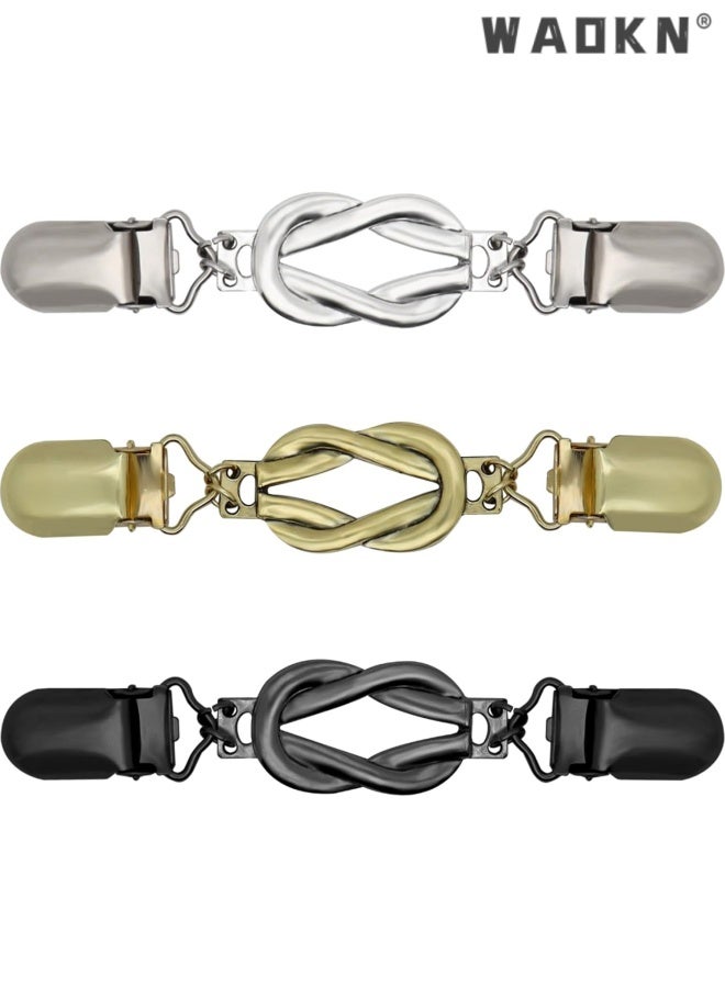 WAOKN 3 Pcs Cinch clips Vintage Sweater Clips Dress Clip Back Cinch shawl Cardigan Collar Clip to Tighten Dress Pant Waist Tightener for Women , alloy material , compact and delicate , gold , black , silver . - Image 1