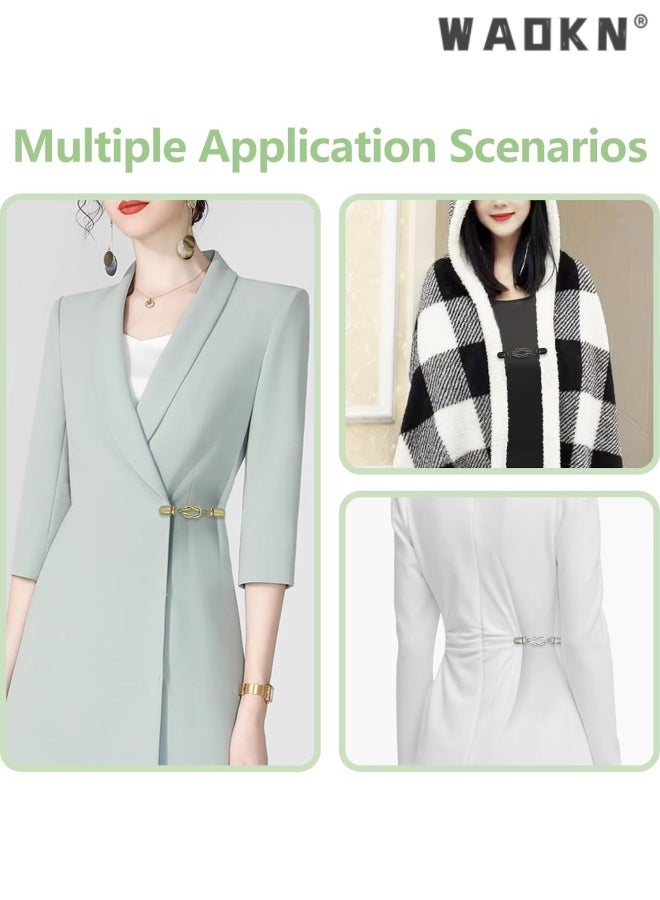 WAOKN 3 Pcs Cinch clips Vintage Sweater Clips Dress Clip Back Cinch shawl Cardigan Collar Clip to Tighten Dress Pant Waist Tightener for Women , alloy material , compact and delicate , gold , black , silver . - Image 3