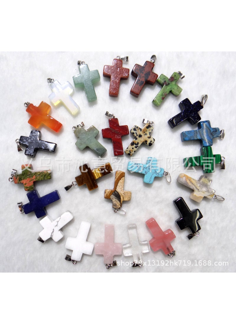 Generic Natural Agate Gemstone Cross Pendant Necklace Color mixing 