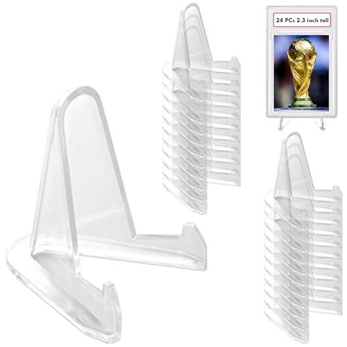 LRANFOW Thickened Version 24 Packs Card Stands Sports Card Holder, Card Display Stand for Display Graded Card Challenge Medals Casino Chips, 2.3 Inch Tall, Clear - Image 1