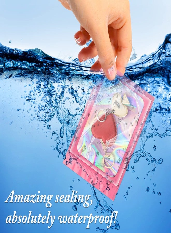 ANZNKU 100 Pack Holographic Bags, Resealable Bags Packaging Bag with Clear Window Resealable Odor Foil Pouch for Food Storage, Lipgloss&Jewelry Lash Packaging(Pink, 2.4 x 3.9 Inch) - Image 5