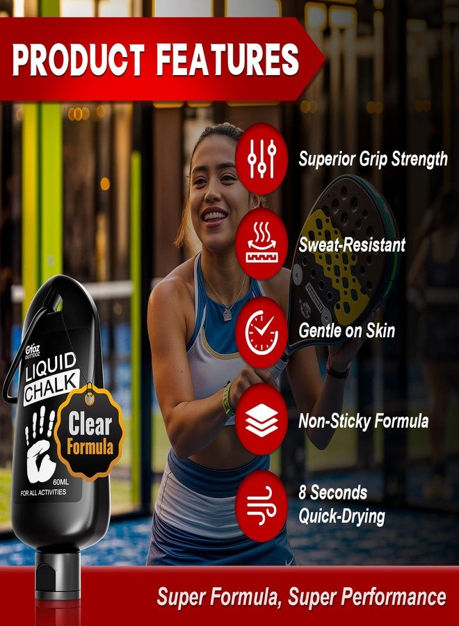 OUTTDOZ Clear Liquid Chalk, Dry Hands Non Sticky Grip Enhancer, Transparent Anti-Slip Solution for Pole Dancing Tennis Golf Pickleball Badminton and All Sports. 60ml - 2Pack - Image 5