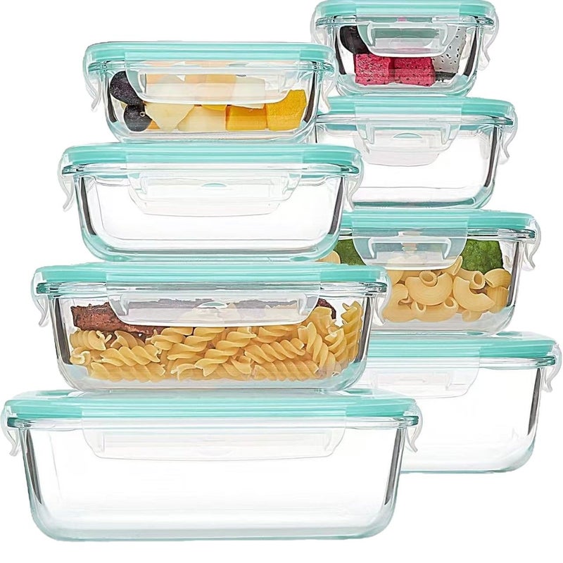 8-Piece Borosilicate Glass Food Containers with Blue Vent Lids, Microwave Safe - Image 5