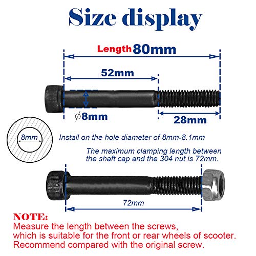 OTFAITP Pro Scooter Axle M8 8mm X 28mm-130mm Multiple Size 12.9 Grade Carbon Steel for Front Rear Wheel Freestyle Scooter Grinds - Image 2