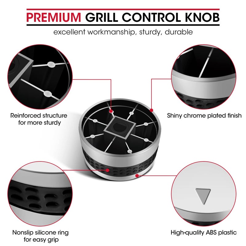 Unicook 2 Pack Grill Control Knobs Replacement, Chrome Plated Plastic with Nonslip Grip, Fit BBQ Gas Grills with D Shaped Valve Stem, NOT Fit Recessed Flush Valve Stem, Include 2 Knobs and 6 Adaptors - Image 4