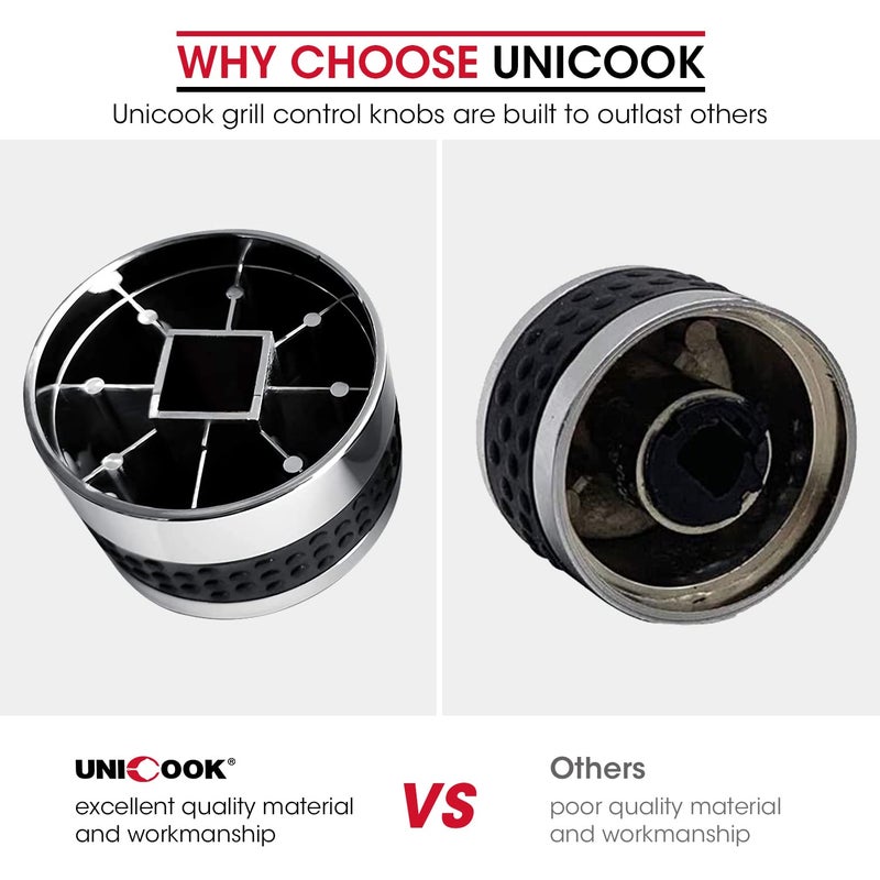 Unicook 2 Pack Grill Control Knobs Replacement, Chrome Plated Plastic with Nonslip Grip, Fit BBQ Gas Grills with D Shaped Valve Stem, NOT Fit Recessed Flush Valve Stem, Include 2 Knobs and 6 Adaptors - Image 3