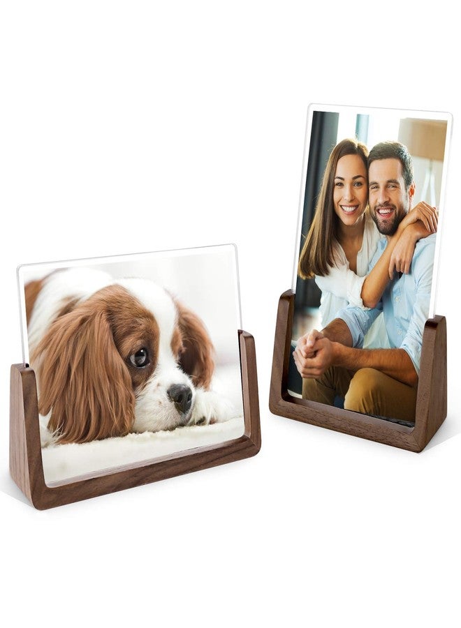 Mixoo 4x6 Picture Frame 2 Pack - Rustic Wooden Picture Frames with Walnut Wood Base and High Definition Break Free Acrylic Photo Covers for Tabletop or Desktop Display (Horizontal + Vertical) - Image 1