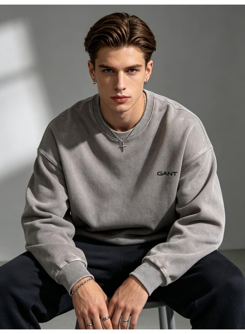 GANT Unisex Crew Neck Washed Sweatshirt, Men's Women's Casual Long Sleeve Top Light Grey - Image 1