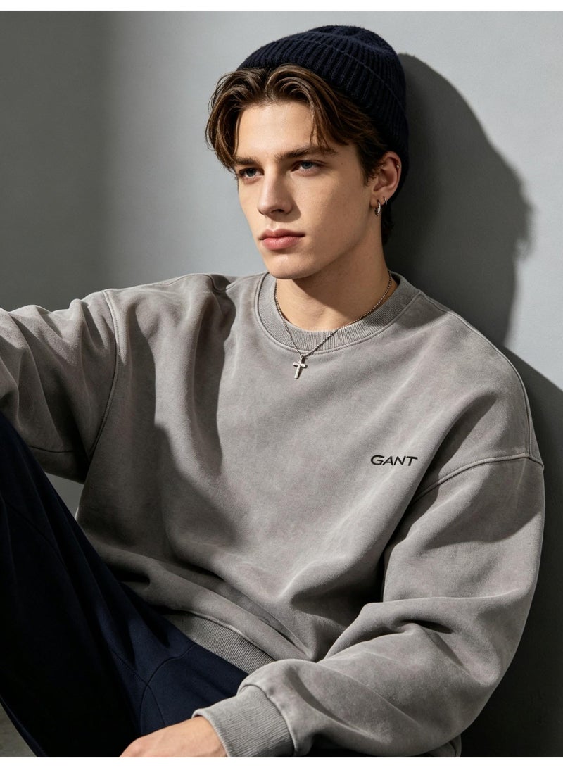 GANT Unisex Crew Neck Washed Sweatshirt, Men's Women's Casual Long Sleeve Top Light Grey - Image 5