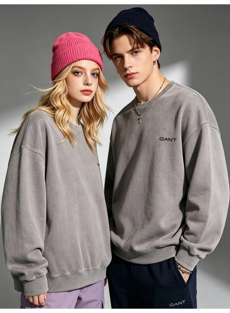 GANT Unisex Crew Neck Washed Sweatshirt, Men's Women's Casual Long Sleeve Top Light Grey - Image 4