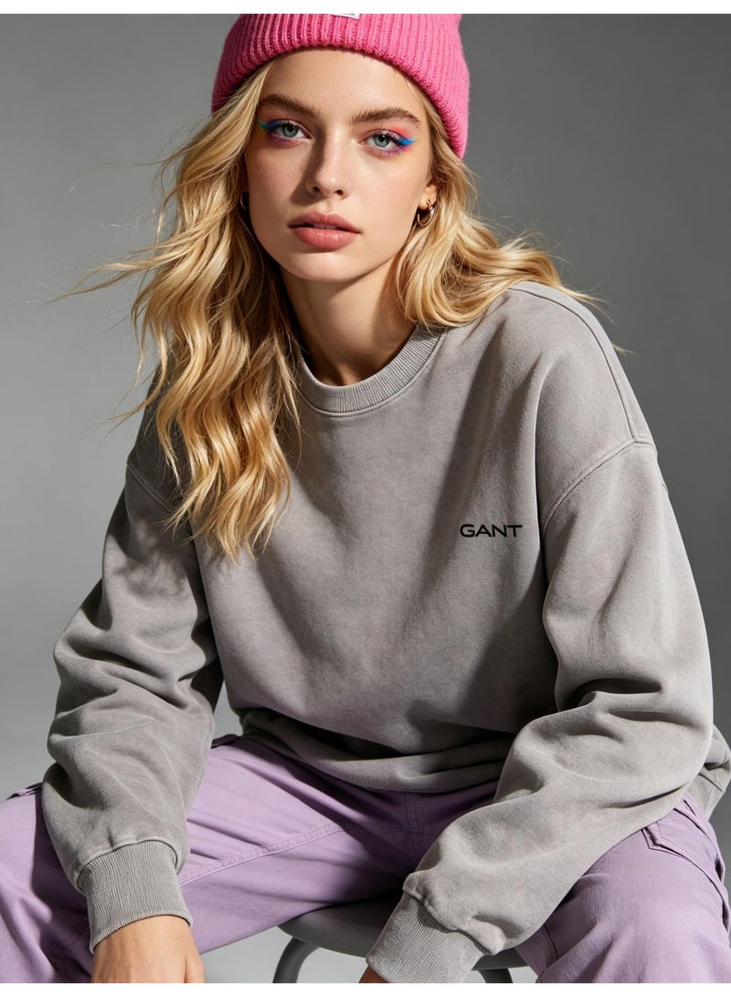 GANT Unisex Crew Neck Washed Sweatshirt, Men's Women's Casual Long Sleeve Top Light Grey - Image 3